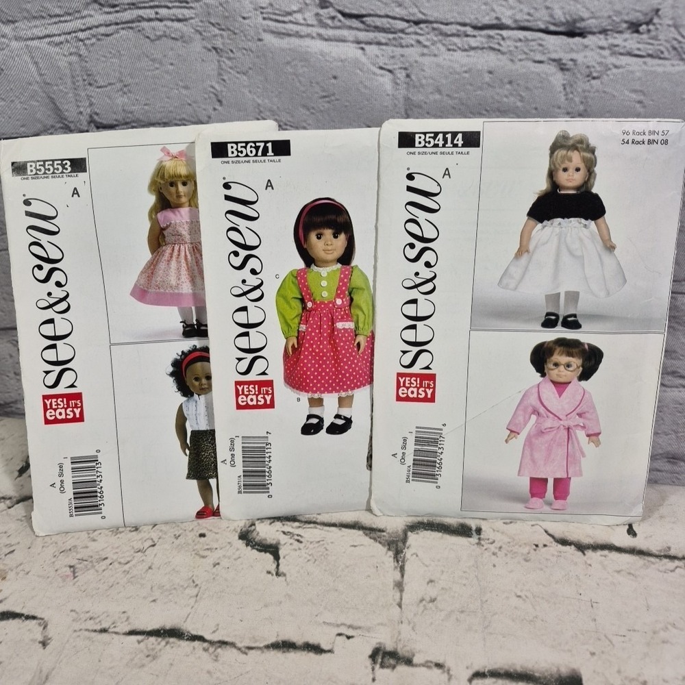 Butterick See And Sew Sewing‎ Patterns For 18" Doll Clothes Lot Of 3 Uncut